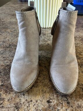 Suede Taupe Ankle Booties with Side Zip